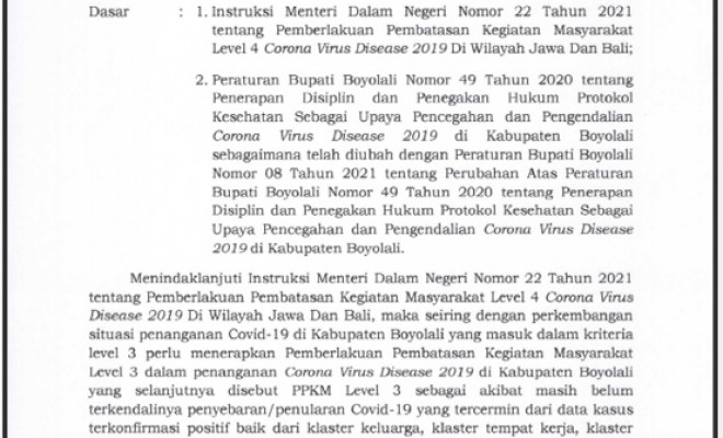 INSTRUKSI BUPATI PPKM LEVEL 3